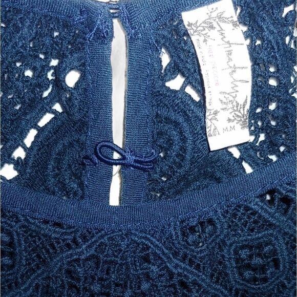 Free People Shea printed Navy Pink crocheted strappy tunic dress - Picture 4 of 7